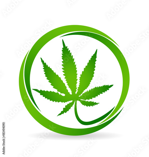 Cannabis leaf in circle swooshes vector icon design