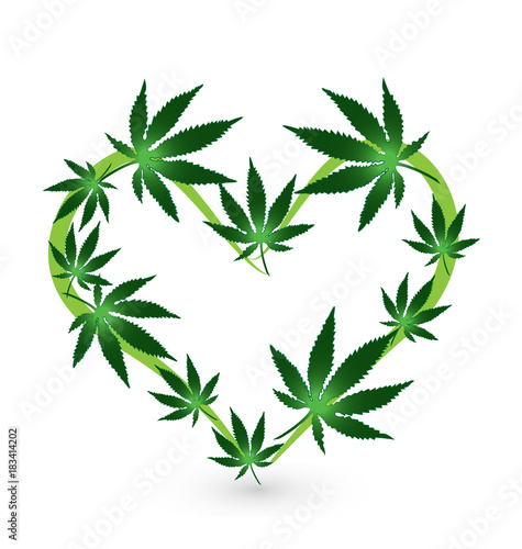 Heart shape with Cannabis leafs icon vector design