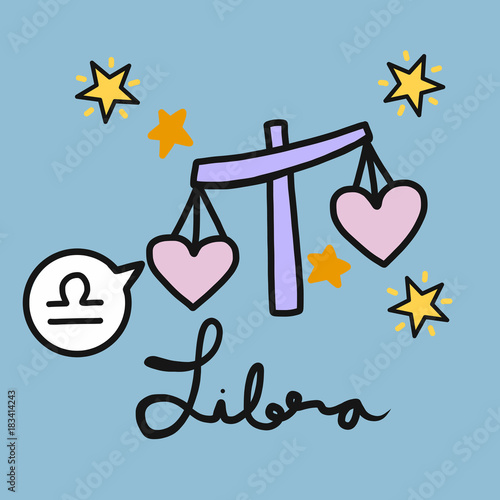 Libra horoscope cartoon vector illustration doodle style