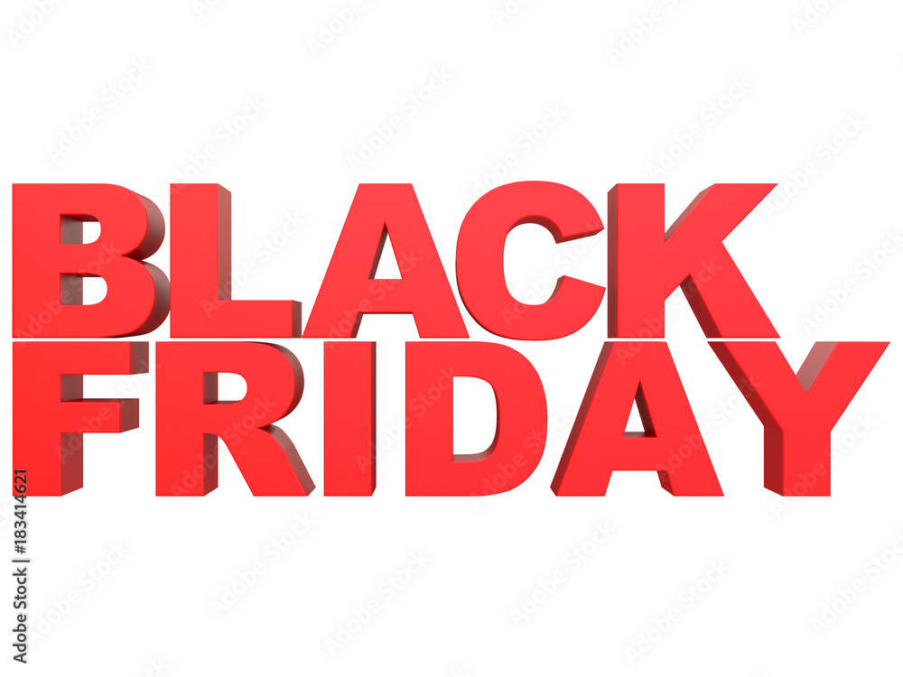 black friday text extrude with red color on a white background isolated front view 3d rendering black friday text extrude with red color on a white background isolated front view 3d rendering