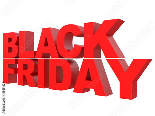 black friday text extrude with red color on a white background isolated front view 3d rendering