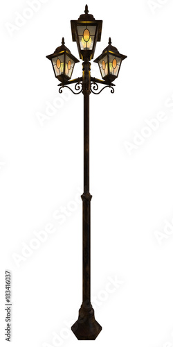 Wallpaper Mural old street lamp or lantern vertical iron made with three bulbs light isolated 3d rendering Torontodigital.ca