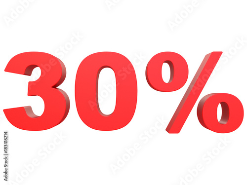 percent off. Discount %. 3d red text on a white background 3d rendering