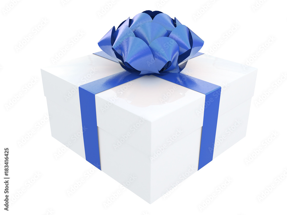 white gift box with a blue ribbon and white box with blue dots isolated white background 3d rendering white gift box with a blue ribbon and white box with blue dots isolated white background 3d rendering