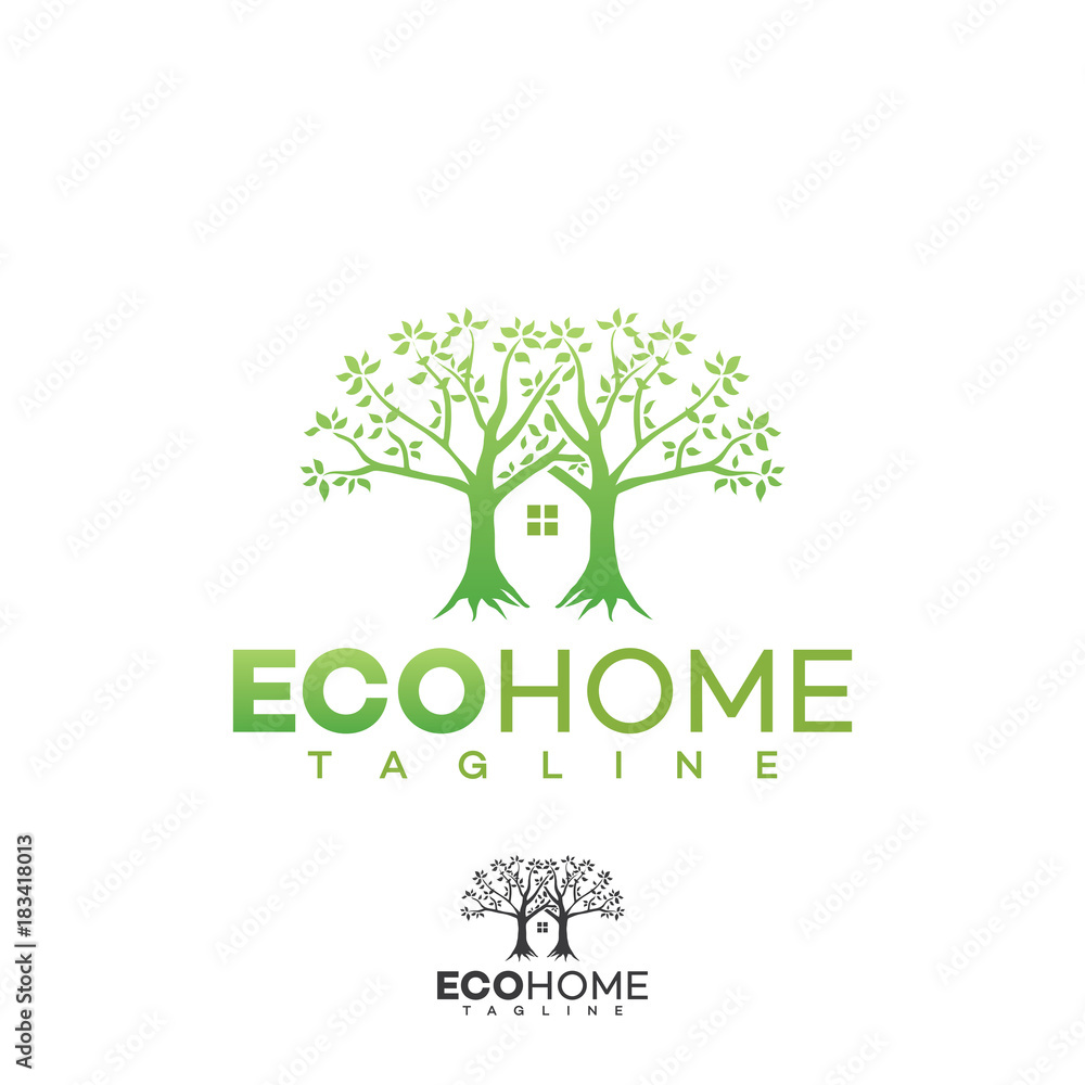 Obraz premium Home logo, green eco house real estate