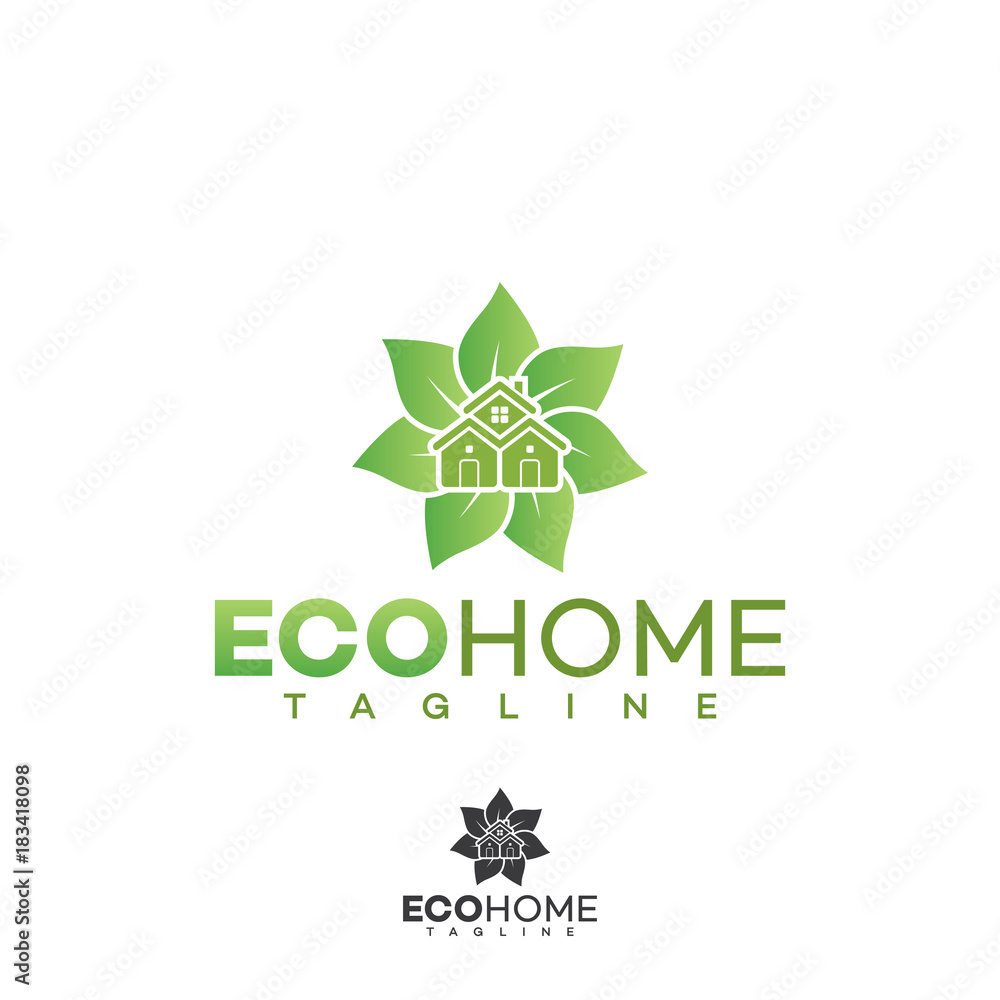 Home logo, green eco house real estate
