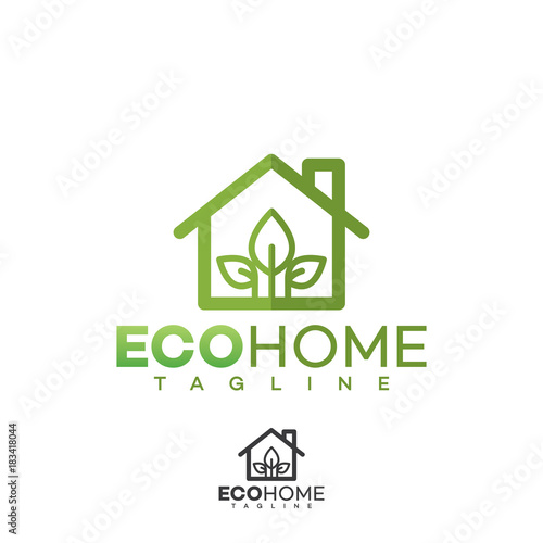 Home logo, green eco house real estate
