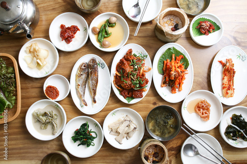 Korean meal with side dishes