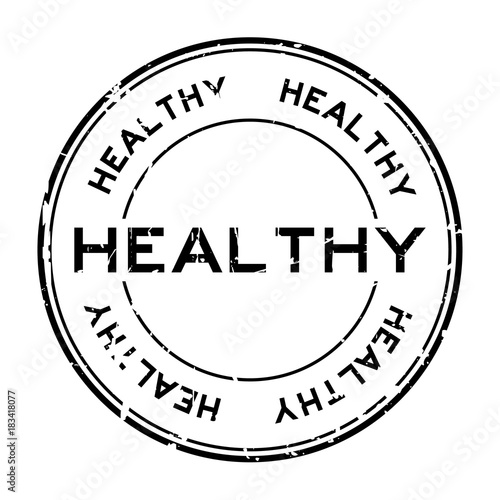 Grunge black healthy round rubber seal stamp on white background