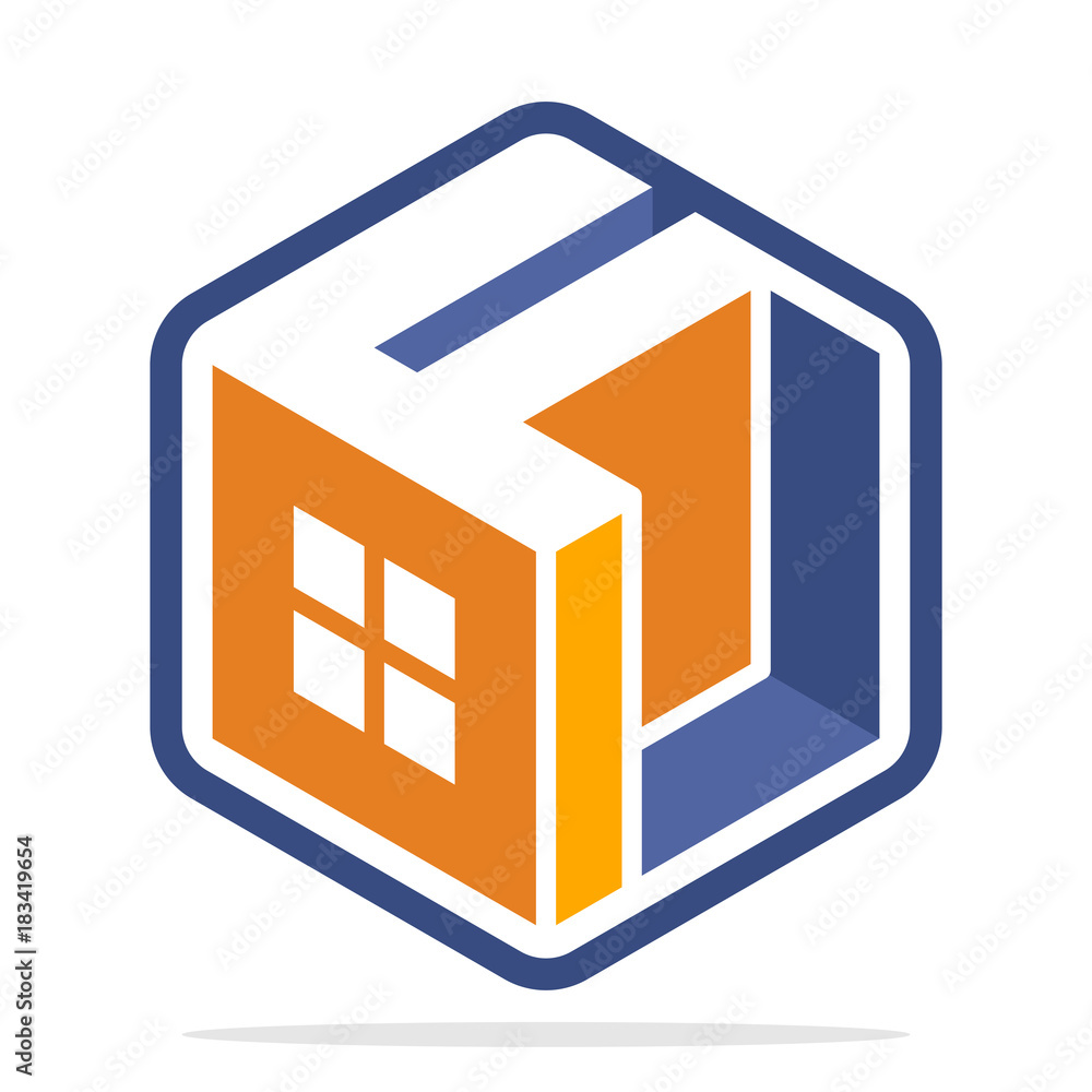 hexagon-shaped logo with isometric style and the initial letter F