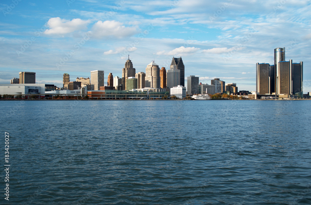 Detroit Panoramic Skyline Shot From Canada across the Detroit River Detroit Panoramic Skyline Shot From Canada across the Detroit River