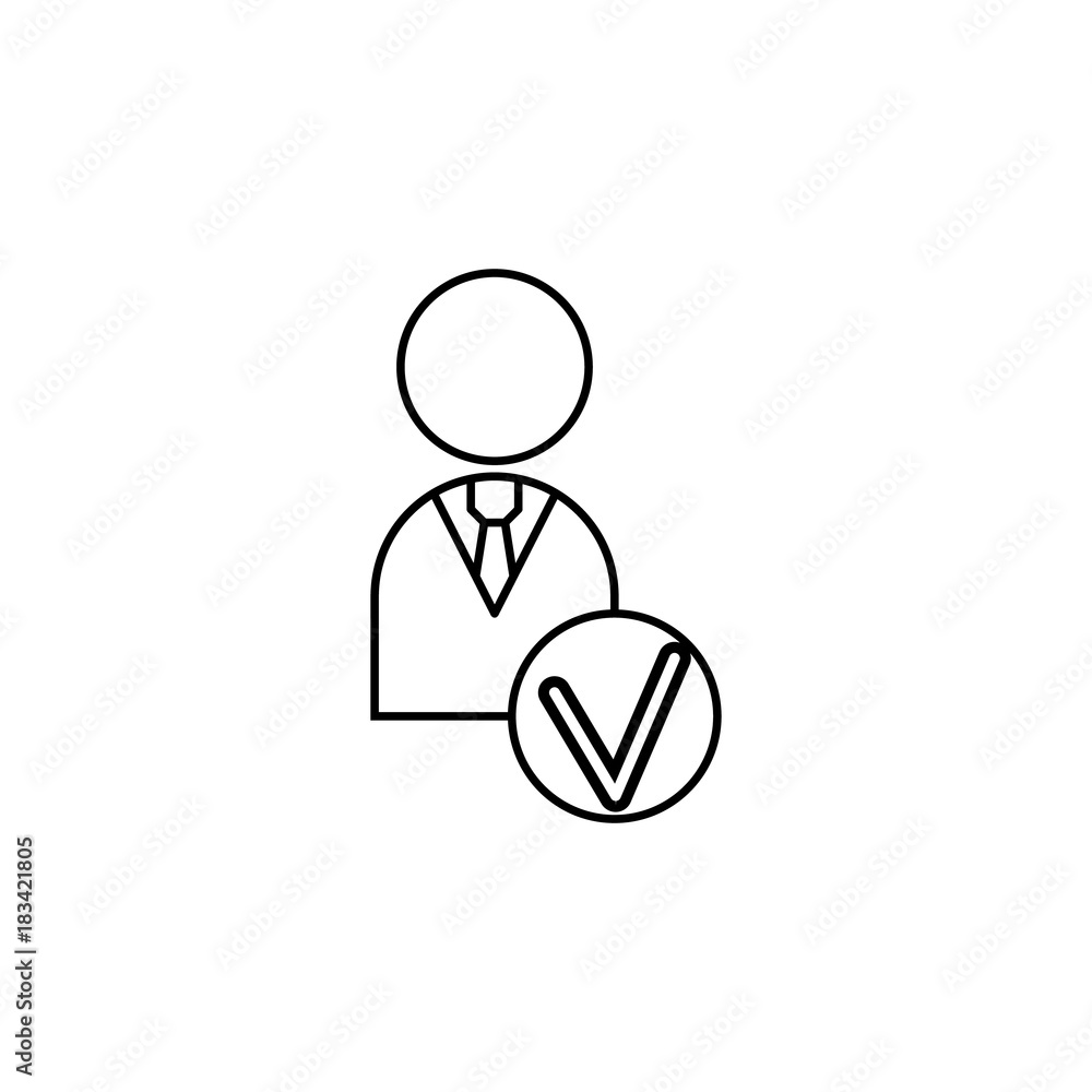 Obraz premium Employee cheked line icon. Team work element. Premium quality graphic design. Signs, outline symbols collection, simple thin line icon for websites, web design, mobile app icon