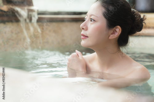 beauty woman relaxing in hot springs