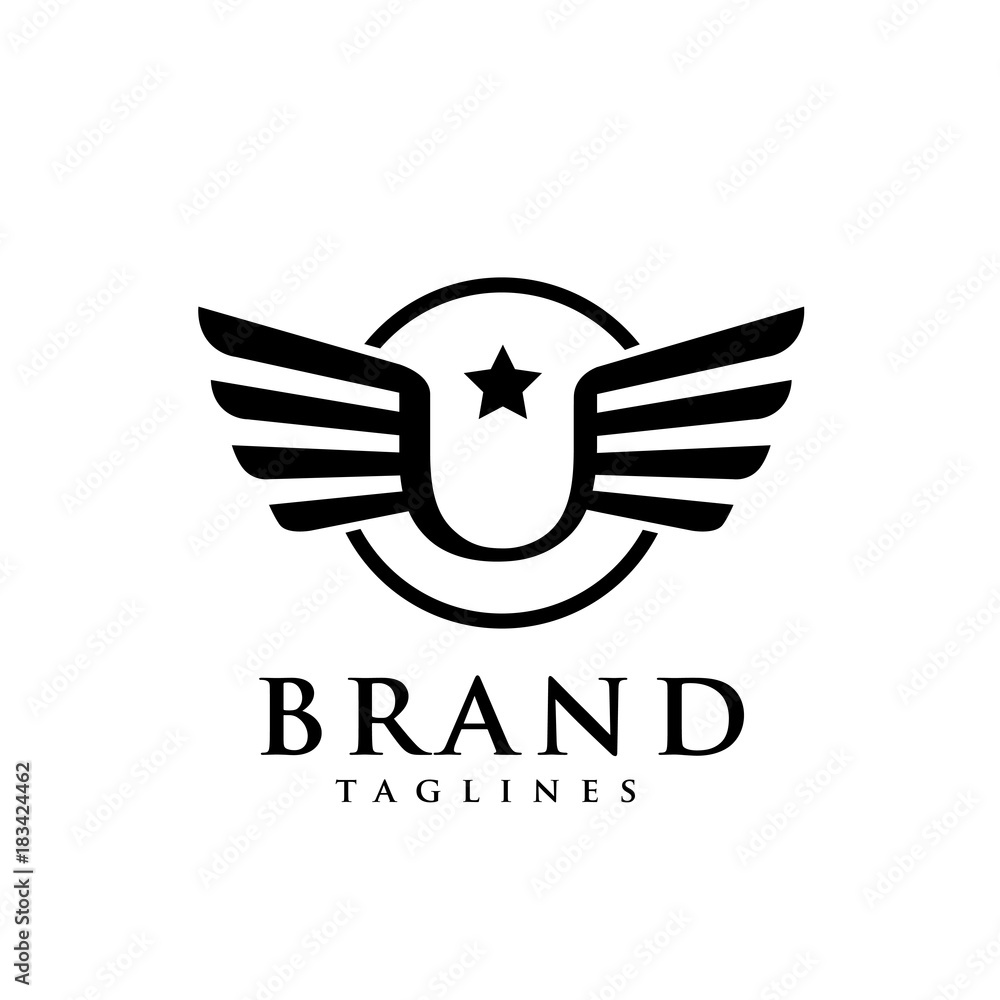 letters u star with wings and circle logo vector, Creative Letter u with wings design element. letter u wings Corporate branding identity Vector template letters u star with wings and circle logo vector, Creative Letter u with wings design element. letter u wings Corporate branding identity Vector template