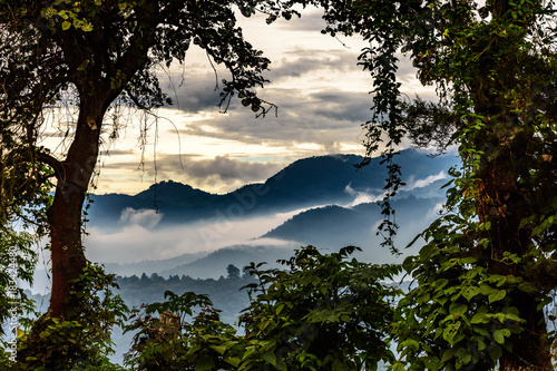 Canvas Print Misty hills at sunset, Guatemala