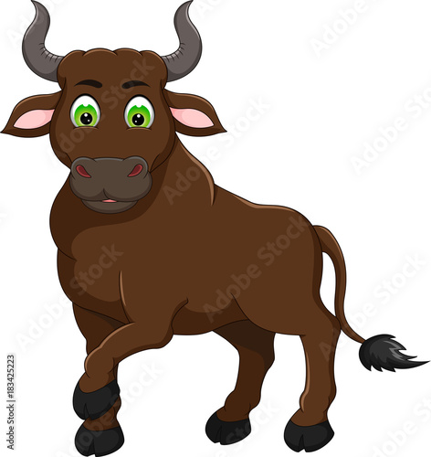 cute bull cartoon standing with smile