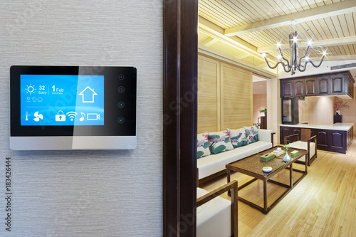 smart screen with smart home with modern living room © zhu difeng