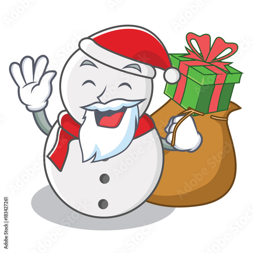 Santa with gift snowman character cartoon style