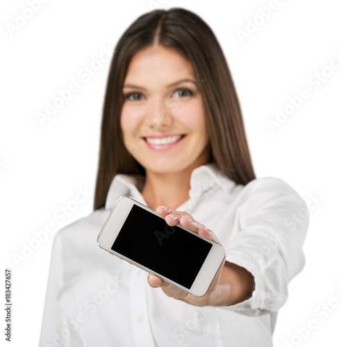 young woman showing her mobile phone