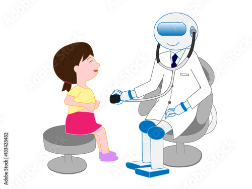 人工知能を持つロボットの医者が診察をしている。