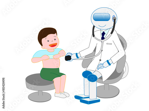 人工知能を持つロボットの医者が診察をしている。