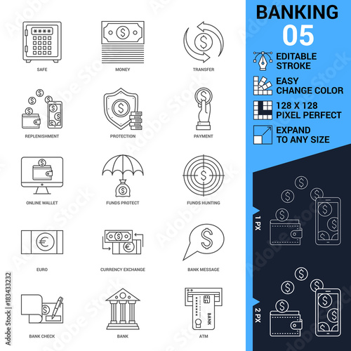 Banking icons set. Thin Line Vector Illustration