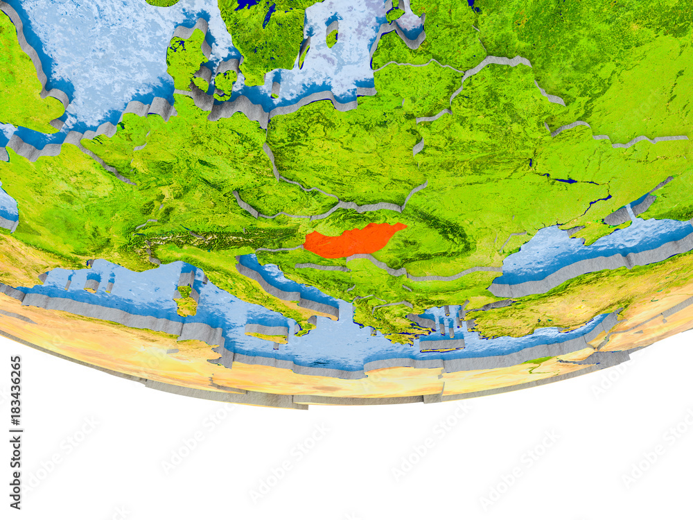 Hungary in red on Earth model Hungary in red on Earth model