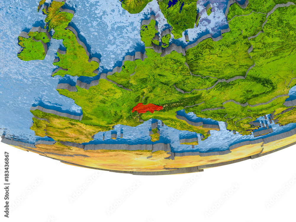 Switzerland in red on Earth model Switzerland in red on Earth model