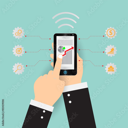 Mobile phone for Marketing  digital and technolog, Business concept, vector illustration