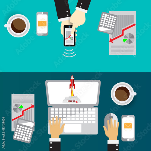 Laptop and phone digital and technolog for Business, Marketing concept, vector illustration