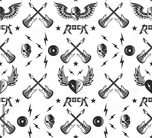 Rock music seamless pattern black & white