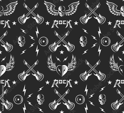 Rock music seamless pattern black & white