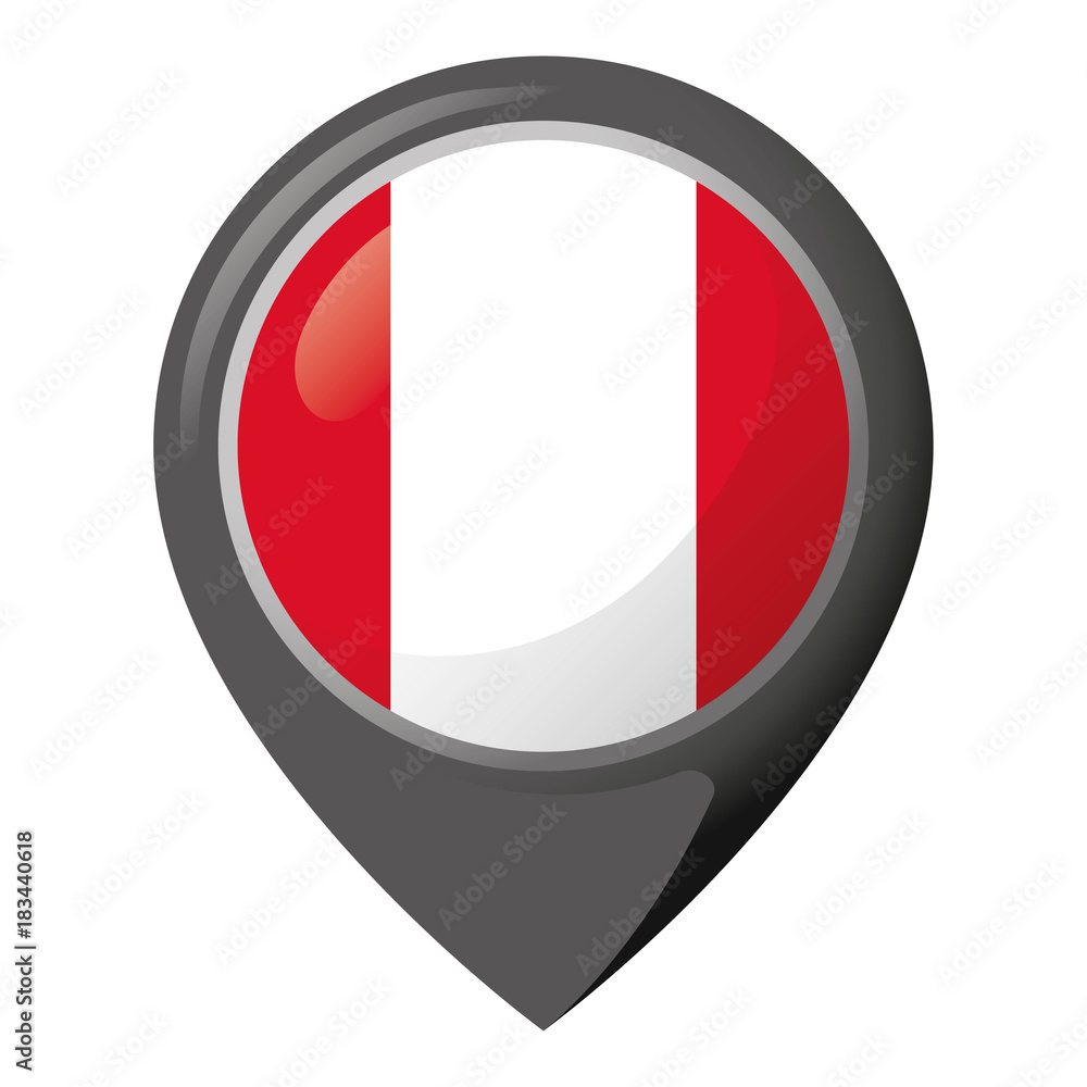 Icon representing location pin with the flag of Peru. Ideal for catalogs of institutional materials and geography