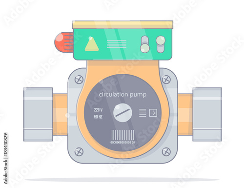 Circulation pump.  Realistic cartoon style.  Illustrations for the online store of plumbing. Isolated on white background. 