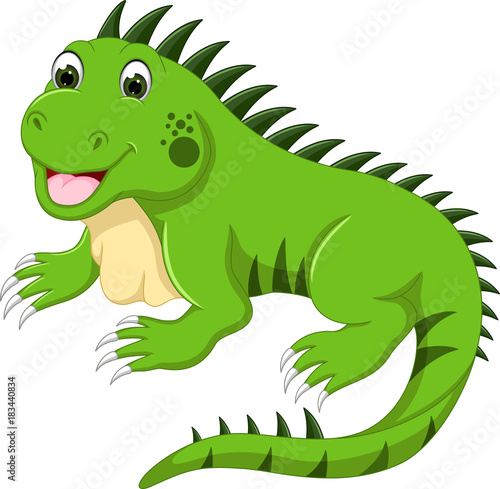 cute iguana cartoon posing with smile and happiness