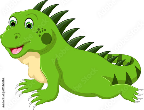 funny iguana cartoon posing with smile and look up