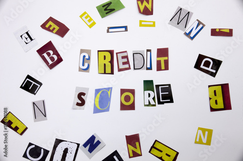 A word writing text showing concept of Credit Score made of different magazine newspaper letter for Business case on the white background with copy space