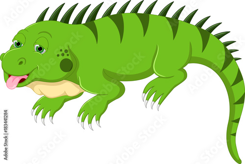 cute iguana cartoon posing with smile and sticking her tongue out