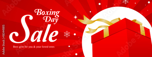 Boxing day Sale Banner vector illustration, Big red gift box photo