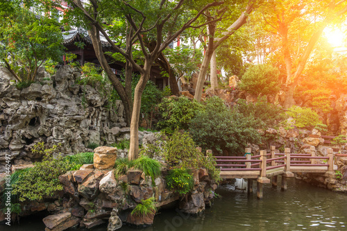 Yuyuan garden scenic sunset view in Shanghai, China