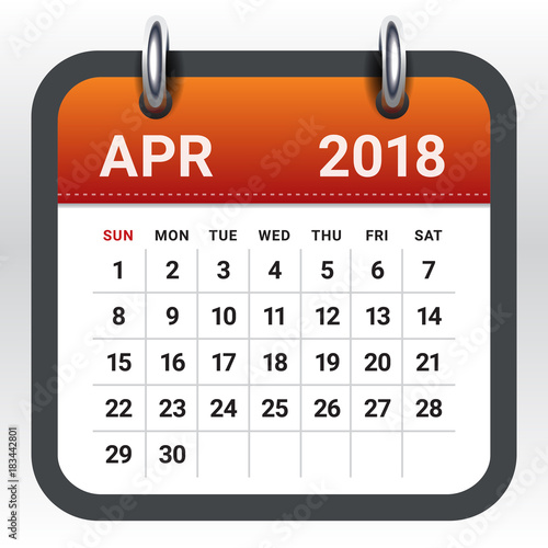April 2018 calendar vector illustration.