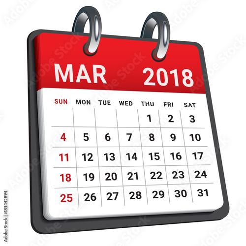 March 2018 calendar vector illustration