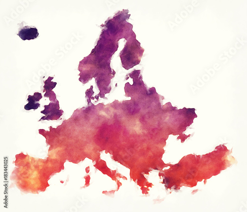 Canvas Print Europe watercolor map in front of a white background