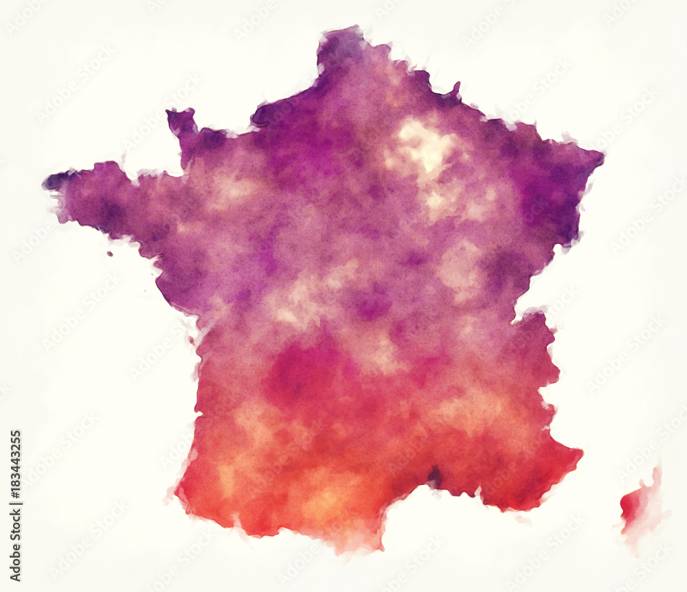 France watercolor map in front of a white background