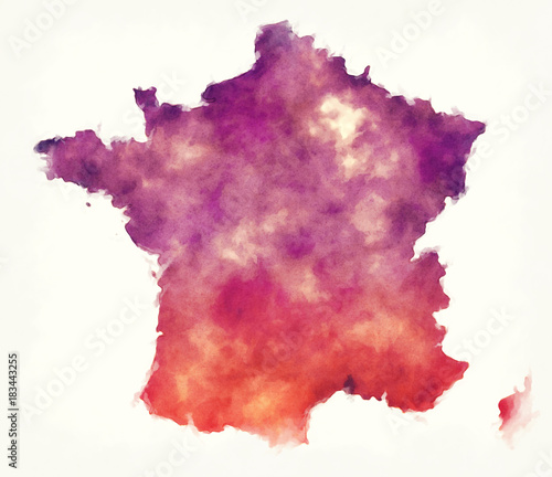Fotografie France watercolor map in front of a white background