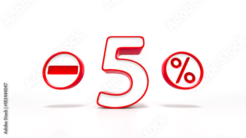 5 percent red symbol isolated on white background