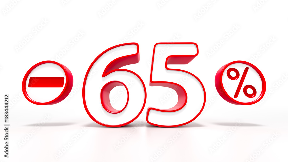 65 percent red symbol isolated on white background Stock Illustration ...