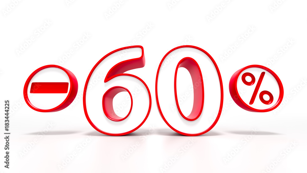 60 percent red symbol isolated on white background 60 percent red symbol isolated on white background