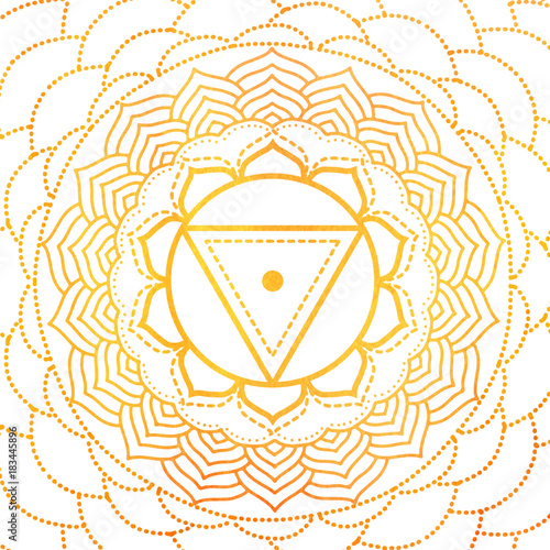 Solarplexus Chakra symbol illustrated with water color - mandala for yoga, meditation, ayurveda photo