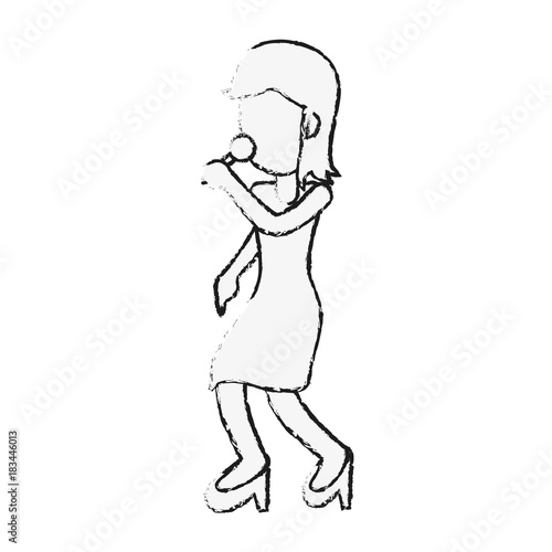 Young woman happy in karaoke cartoon icon vector illustration graphic design